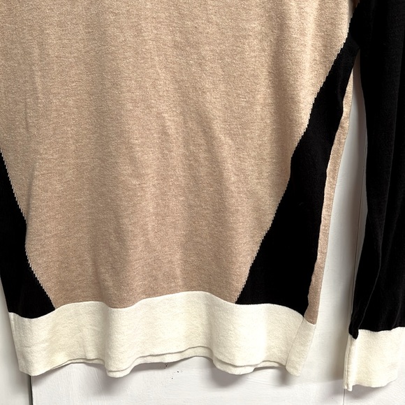 Loft TanBlack Cream Trim Long Sleeve V Neck Cotton Knit Top Size M - Picture 3 of 7
